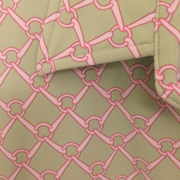 J Mclaughlin green chainlink short sleeve collared button front top medium - Picture 5 of 11